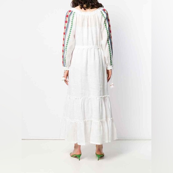 NWT Tory Burch Embroidered Linen Belted Peasant Dress - Picture 7 of 8